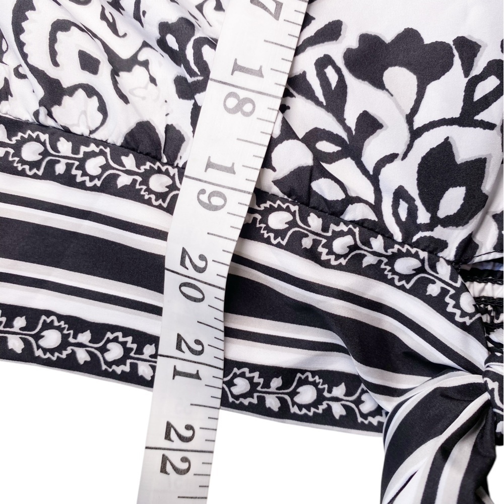 White House Black Market Black and White Paisley Tie Front Blouse - Picture 11 of 12